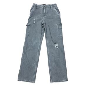 Hollister Distressed High Rise Cargo Jeans Size 6R Gray
